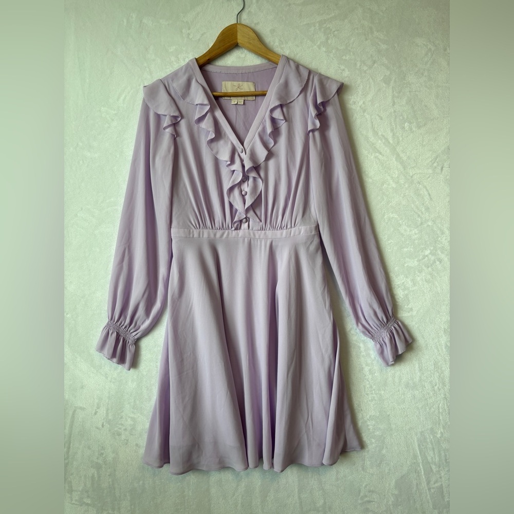 Gal Meets Glam womens purple lavender long sleeve mini Haley Ruffle Dress Size 4 - Picture 3 of 12